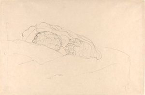 Curled up Girl on Bed by Gustav Klimt