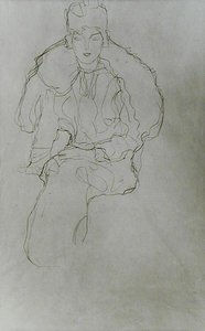 Seated Woman with Fur Wrap and Headdress by Gustav Klimt