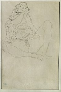 Sitting Half-Nude with Closed Eyes by Gustav Klimt