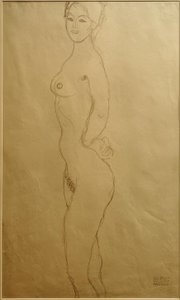 Standing Female Nude Facing Left, Hand in... by Gustav Klimt