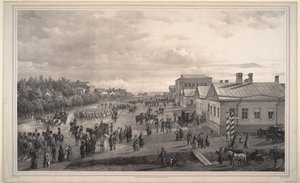 Parade of Chevalier Gardes through Krasnoye Selo, 1848 by Gustav Schwarz
