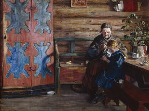 Farm Interior with Granddaughter by Gustav Wentzel