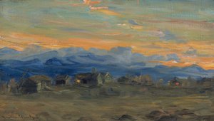 Mountain Farm in Evening Light by Gustav Wentzel