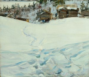 Mountain Farm in Winter Landscape by Gustav Wentzel
