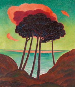 Pine Trees with a Red Cloud, c. 1909
