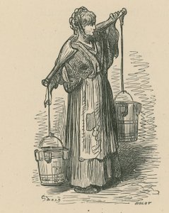 A woman carrying two buckets by Gustave Dore