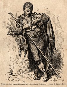 A Young Beggar, a la Vente de Cardenas, an Inn on the Road of Almaden (province of the Channel). Sketch Taken on the Live by Gustave Dore (1832-1883). Engraving to Illustrate the Voyage in Spain, in 1862 by Charles Davillier and Gustave Dore, in Le tour d by Gustave Dore
