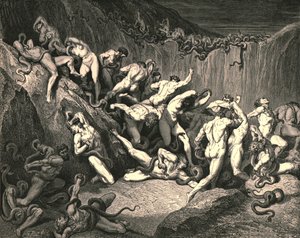 Amid this dread exuberance of woe ran naked spirits winged with horrid fear by Gustave Dore