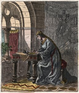 Bertrade of Montfort, Queen of France, in Fontevrault - Engraving by Gustave Dore in 