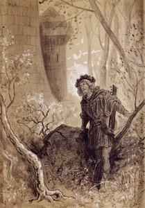 Blondel hearing voice of Richard the Lionheart, illustration for Gargantua and Pantagruel by Francois Rabelais, engraving by Gustave Dore
