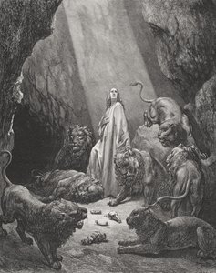 Daniel in the Den of Lions, Daniel 6:16-17, Illustration from Dore