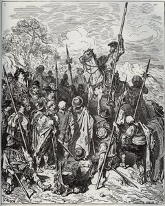 Don Quixote and Sancho with the Squadron of the Braying Villagers - from 