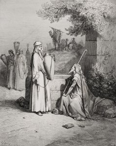 Eliezer and Rebekah, Genesis 24:15-21, Illustration from Dore