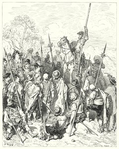 Don Quixote: "According to the laws of arms, you really injure yourselves, in thinking yourselves affronted" (engraving) by Gustave Dore