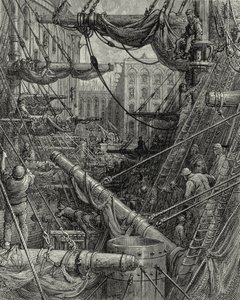 In the London Docks. Engraving: Gustave Doré. From: 