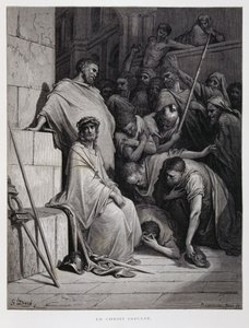 Insults for Christ during his trial, Illustration from the Dore Bible by Gustave Dore