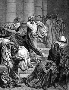 Jesus Christ chases the merchants of the Temple. Illustration by Gustave Doré by Gustave Dore