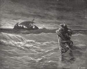 Jesus Walking on the Sea, John 6:19-21, illustration from Dore