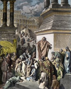 Jonah encourages Ninivites to do penitence - illustration from Gustave Dore