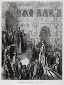 King Solomon receives the queen of Sheba, Illustration from the Dore Bible by Gustave Dore
