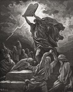 Moses Breaking the Tablets of the Law, Exodus 32:19, Illustration from Dore