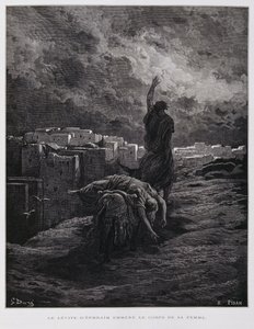 Outrage at Gibeah, the Levite Carries His Dead Concubine Away, Illustration from the Dore Bible