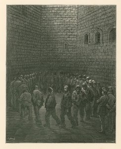 Prisoners in Newgate Prison exercise yard