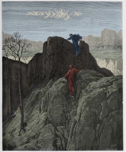Purgatorio, Canto 4: Virgil leads Dante up the rugged mountainside (illustration from The Divine Comedy by Dante Alighieri)