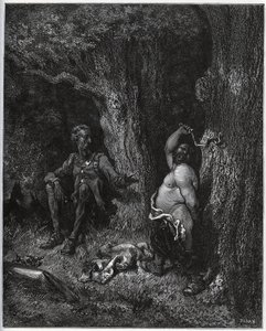 Sancho Panza flies in front of Don Quixote in order to fulfill Merlin