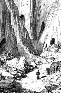 Sindbad the sailor (Sinbad) - tale of the thousand and one (1001) nights - illustration by Gustave Dore - edition Maxwell 1865 - Second voyage: Sindbat discovers a valley with diamonds, but which is unfortunately occupied by giant snakes. He will take refu by Gustave Dore