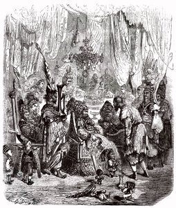 Sindbad the sailor (Sinbad) - tale of the thousand and one (1001) nights - illustration by Gustave Dore - Maxwell edition 1865 - Prologue: a poor bearer (Hinbad) presents himself before Sindbad, who has become old and rich. The latter will tell his adventu