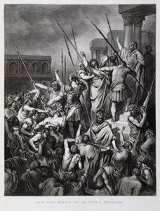 St Paul Attacked by the Jews of Jerusalem (Illustration from the Dore Bible) by Gustave Dore