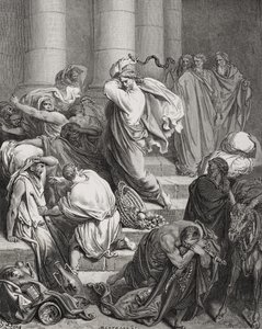 The Buyers and Sellers Driven Out of the Temple, Luke 19:45-46, illustration from Dore