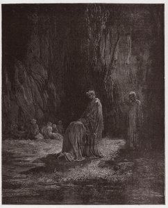 The Divine Comedy, Purgatorio, Canto 7: The poet Sordello, astonished, kneels before Virgil - by Dante Alighieri - Illustration by Gustave Doré by Gustave Dore