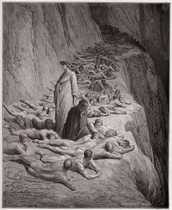 The Divine Comedy, Purgatorio, Canto 19: The souls of the avaricious: Adrian V speaks to Dante - by Dante Alighieri (1265-1321) - Illustration by Gustave Dore (1832-1883) by Gustave Dore