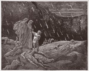 The Divine Comedy, Inferno, Canto 15: Brunetto Latini accosts Dante - Illustration by Gustave Dore by Gustave Dore