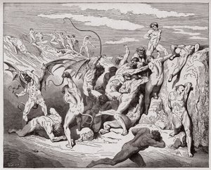 The Divine Comedy, Inferno, Canto 18: Devils and seducers - Illustration by Gustave Dore (1832-1883) by Gustave Dore