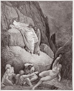 The Divine Comedy, Inferno, Canto 18: Virgil Shows Dante the Shade of Thais - by Dante Alighieri (1265-1321) - Illustration by Gustave Dore (1832-1883)