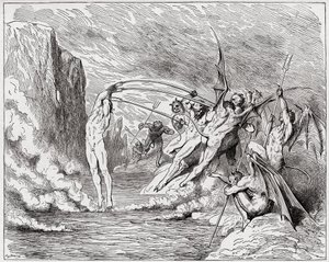 The Divine Comedy, Inferno, Canto 21: Devils torment the barrators - Illustration by Gustave Dore by Gustave Dore
