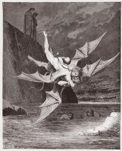 The Divine Comedy, Inferno, Canto 22: Alichino and Calcabrina grapple above the pitch - by Dante Alighieri - Illustration by Gustave Dore by Gustave Dore
