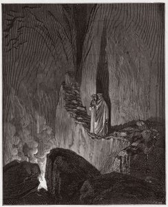 The Divine Comedy, Inferno, Canto 26: The flaming spirits of Ulysses and Diomedes (Illustration by Gustave Dore) by Gustave Dore