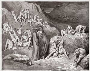 The Divine Comedy, Inferno, Canto 29: The falsifiers and forgers tormented with itching - Illustration by Gustave Dore by Gustave Dore