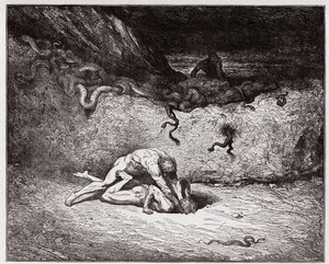 The Divine Comedy, Inferno, Canto 30: The torment of the forgers in the ninth bolgia (Gianni Schicchi) - Illustration by Gustave Dore by Gustave Dore