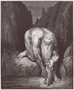 The Divine Comedy, Inferno, Canto 31: The Giant Antaeus Lowers Dante and Virgil into the Last Circle - by Dante Alighieri (1265-1321) - Illustration by Gustave Dore (1832-1883) by Gustave Dore