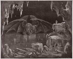 The Divine Comedy, Inferno, Canto 34: Lucifer, King of Hell, Frozen in the Ice - by Dante Alighieri (1265-1321) - Illustration by Gustave Dore (1832-1883)
