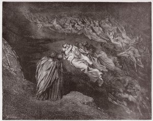 The Divine Comedy, Inferno, Canto 5: The Soul of Francesca Speaks to Dante - by Dante Alighieri (1265-1321) - Illustration by Gustave Dore (1832-1883) by Gustave Dore