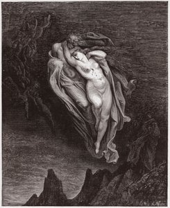The Divine Comedy, Inferno, Canto 5: The Souls of Paolo and Francesca - by Dante Alighieri (1265-1321) - Illustration by Gustave Dore (1832-1883) by Gustave Dore