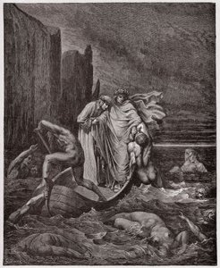The Divine Comedy, Inferno, Canto 8: The soul of the Florentine Philippo Argenti accosts the poets on the Styx - by Dante Alighieri - Illustration by Gustave Dore