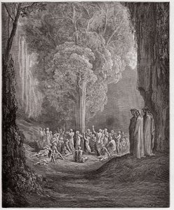 The Divine Comedy, Purgatorio, Canto 24: The Gluttonous Souls Crying Out Beneath the Tree - by Dante Alighieri (1265-1321) - Illustration by Gustave Dore (1832-1883)