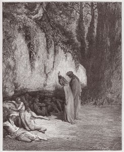 The Divine Comedy, Purgatorio, Canto 4: The indolent souls beside the rock - Illustration by Gustave Dore by Gustave Dore